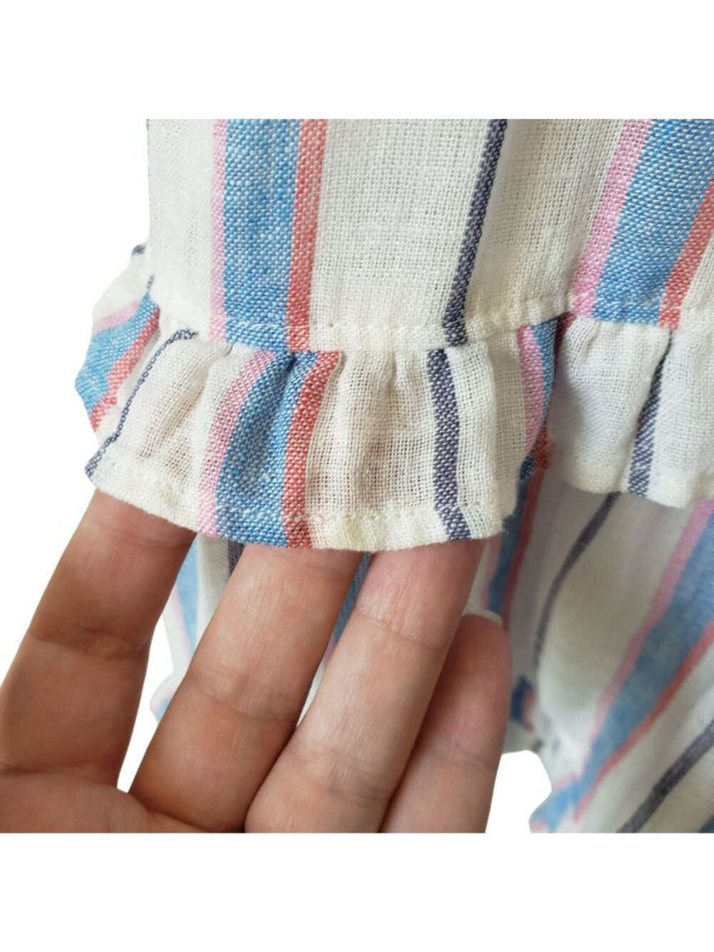 Rails Sandy Tahiti Stripe Linen Tiered Ruffle Mini Dress White Blue Pink Coastal - Picture 5 of 10
